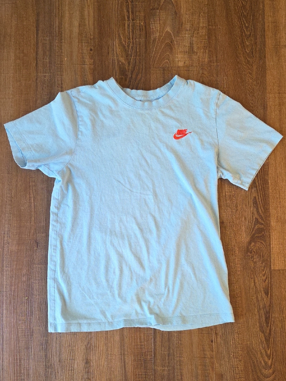 Nike Mens Small Light Blue Tee with Orange Swoosh